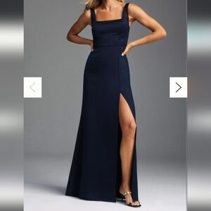 BHLDN Navy / Midnight Sophia Square-Neck Satin Maxi Dress